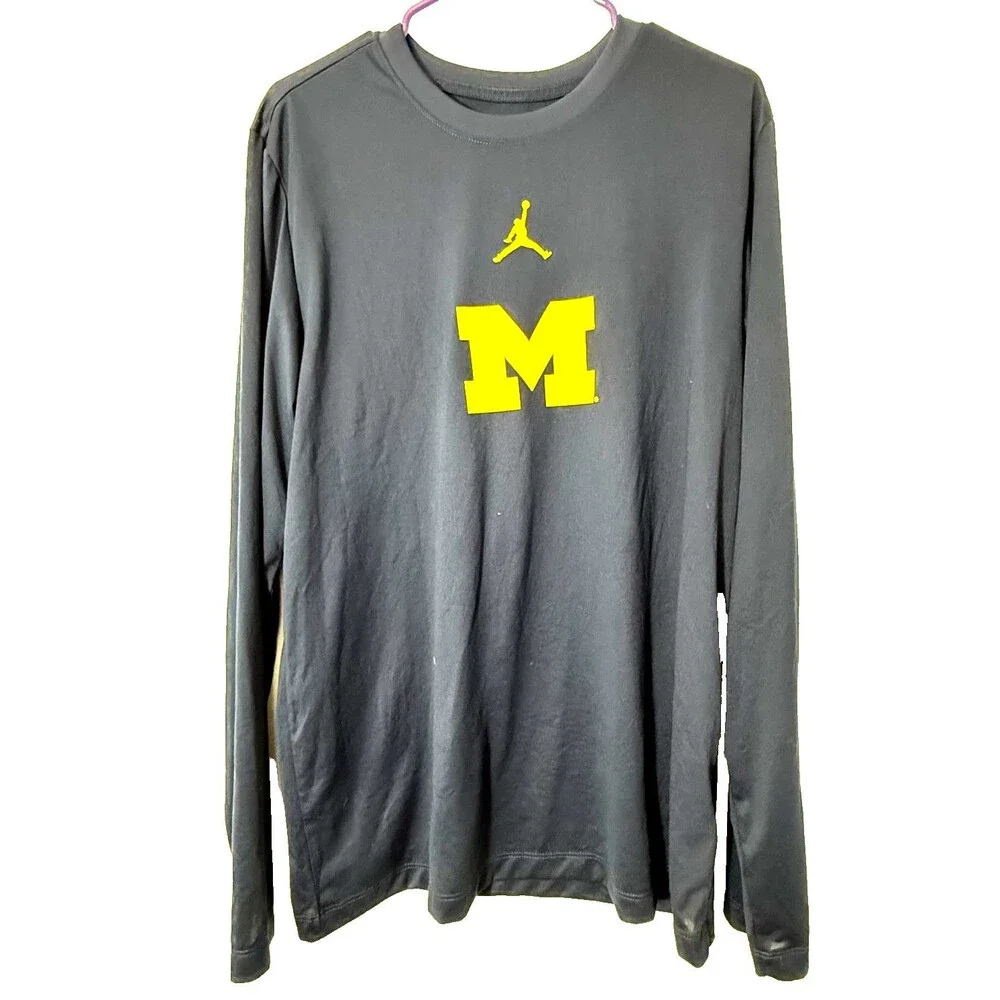 Nike Jordan Michigan Wolverines Dri Fit Long Sleeve Shirt Mens Large Blue NCAA